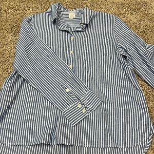 J.Crew Blue and White Striped Half Button Down